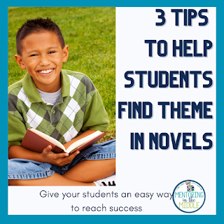 Picture of student reading with title of blog post to help students find theme in novels