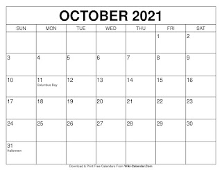 Free Printable Calendar October 2021