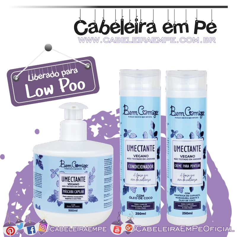 Condicionador, Máscara e Creme para Pentear Umectação - Bem Comigo (Low Poo)