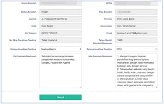  yakni tubuh penilaian berdikari yang menetapkan kelayakan jadwal dan satuan pendidikan jen SISPENA : Akreditasi Sekolah Pengajuan Online