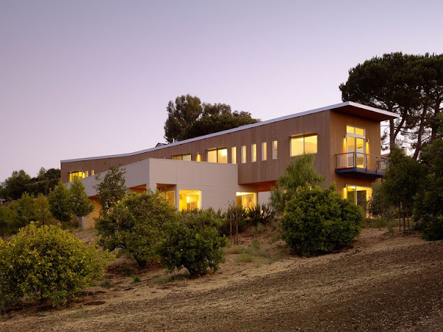 Lighting inside Home with Wooden Wall and Flat Roof near the Green Trees