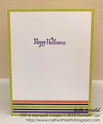 Craft with Beth: Stampin' Up! card Halloween Cauldron Bubble Toil and Trouble DSP Designer Series Paper Triple Banner Punch card sketch challenge circle punch