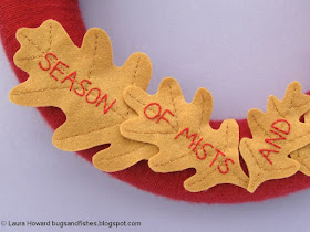 felt oak leaves on an autumn wreath