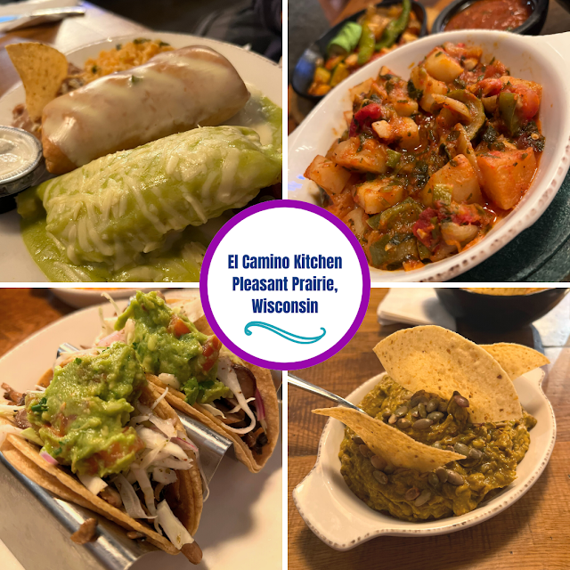 Delicious fresh fare from El Camino Kitchen including a tamale and chimichanga platter, vegetable fajitas, mushroom tacos, and harvest guacamole. Everything tasted as wonderful as it looked!