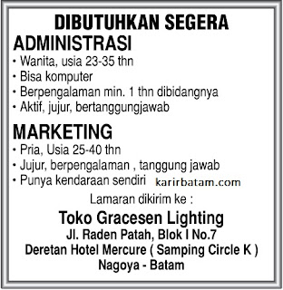 Lowongan Kerja Toko Gracesen Lighting