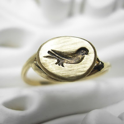 Recycled Wedding Rings on Embossed 18k Recycled Gold Ring   Little Antique Bird By Beyond The