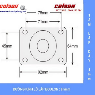 Kích thước Bánh xe Nylon phi 75 không xoay càng inox 304 Colson | 2-3308SS-254 sử dụng ổ nhữa Delrin