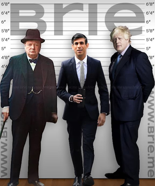 Rishi Sunak standing with Winston Churchill and Boris Johnson
