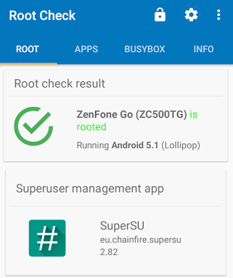 screenshot asus zenfone go yang sudah di root.