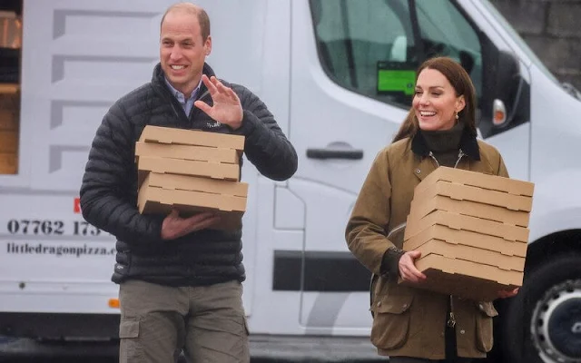 The Princess of Wales wore an alexa chung edith wax jacket by Barbour, and an astoria green roll neck knit sweater Holland Cooper