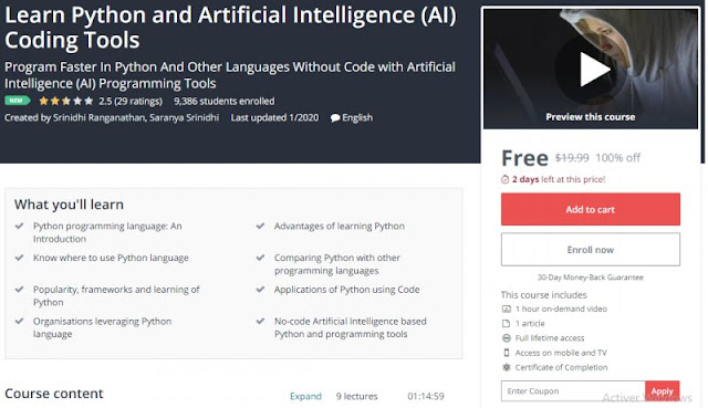 [100% Off] Learn Python and Artificial Intelligence (AI) Coding Tools| Worth 19,99$
