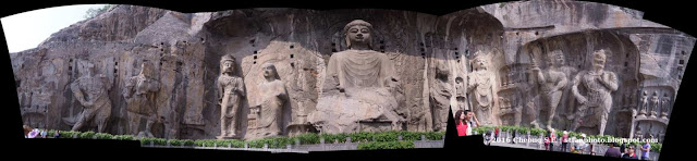 Panorama photo of Longmen Grottoes or Dragon Gate Grottoes AutoStitch from five images