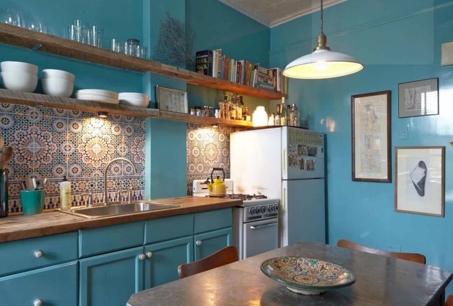 cat dapur warna biru tosca