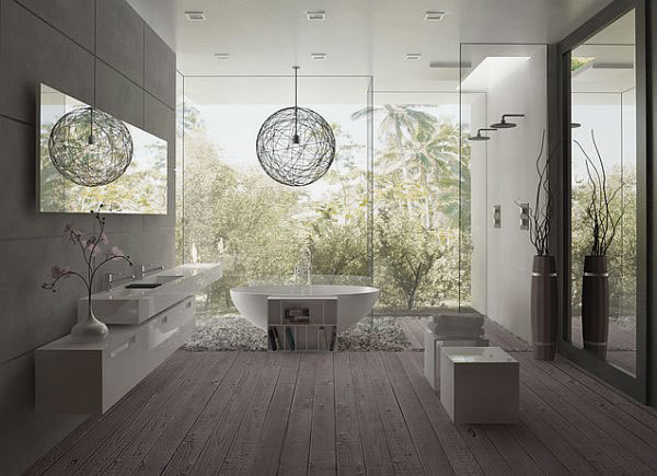 Amazing Bathroom Design Ideas with Wood-Deck Bathroom and Frameless Glass