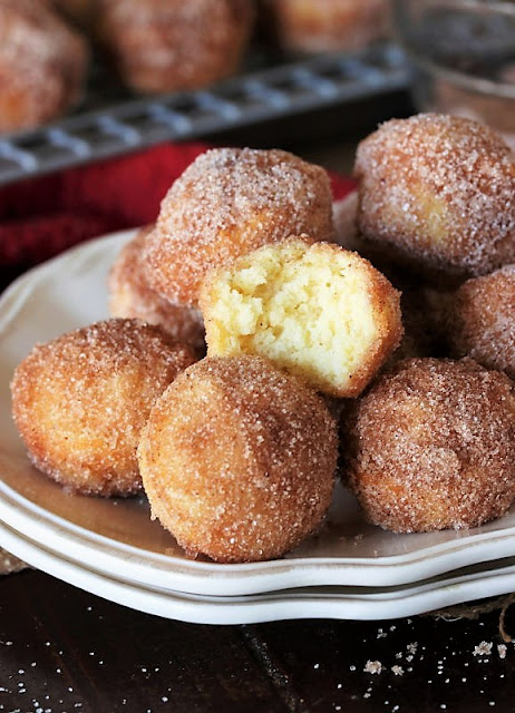 Close-Up of Cinnamon Sugar Donut Hole Muffins on Plate Image