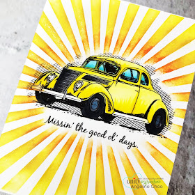 ScrappyScrappy: Brand NEW release by Unity Stamp - Good Ol Days #scrappyscrappy #unitystampco #cardmaking #stamp #papercrafting #handmadecard #distressoxide #stencil #copicmarkers #tierrajackson #mftstampsstencil #mftstamp #beetle #volkswagenbeetle #yellowbug #goodoldays #classiccar #raystencil #radiatingrays 