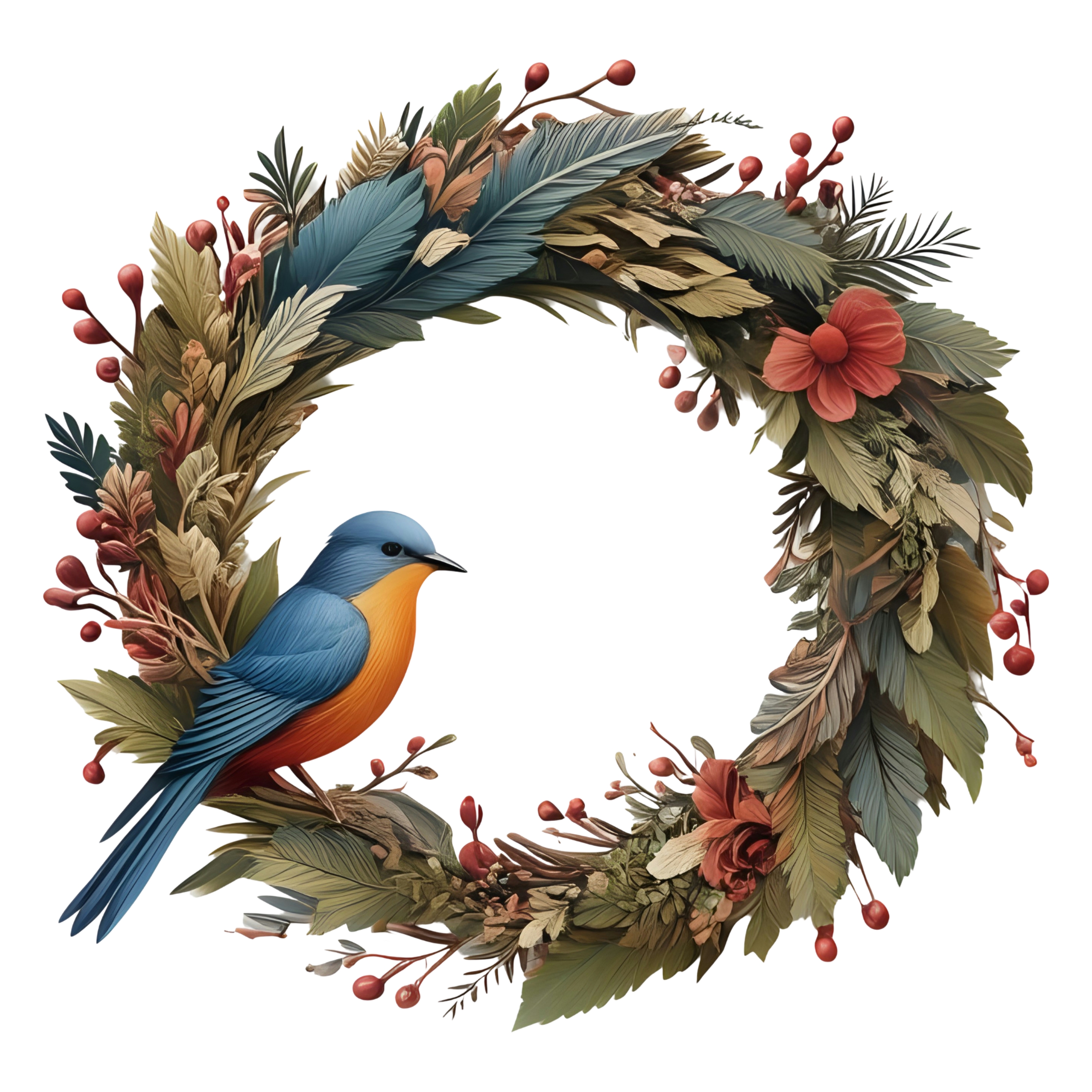 Bird and flowers wreath illustration design