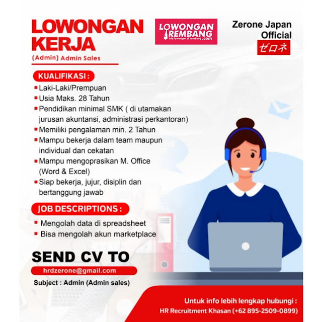 Lowongan Kerja Admin Sales Zerone Japan Official Pati