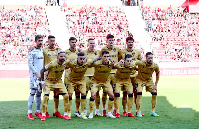 LEVANTE U. D. Temporada 2021-22. Aitor Fernández. Ósar Duarte, Róber Pier, Carlos Clerc, Pepelu, Gonzalo Melero. José Luis Morales, Roger, Pablo Martínez, Jorge De Frutos, Jorge Miramón.  R. C. D. MALLORCA 1 LEVANTE U. D. 0. 02/10/2021. Campeonato de Liga de 1ª División, jornada 8. Palma de Mallorca, Visit Mallorca Estadi. GOLES: 1-0: 75’, Ángel.