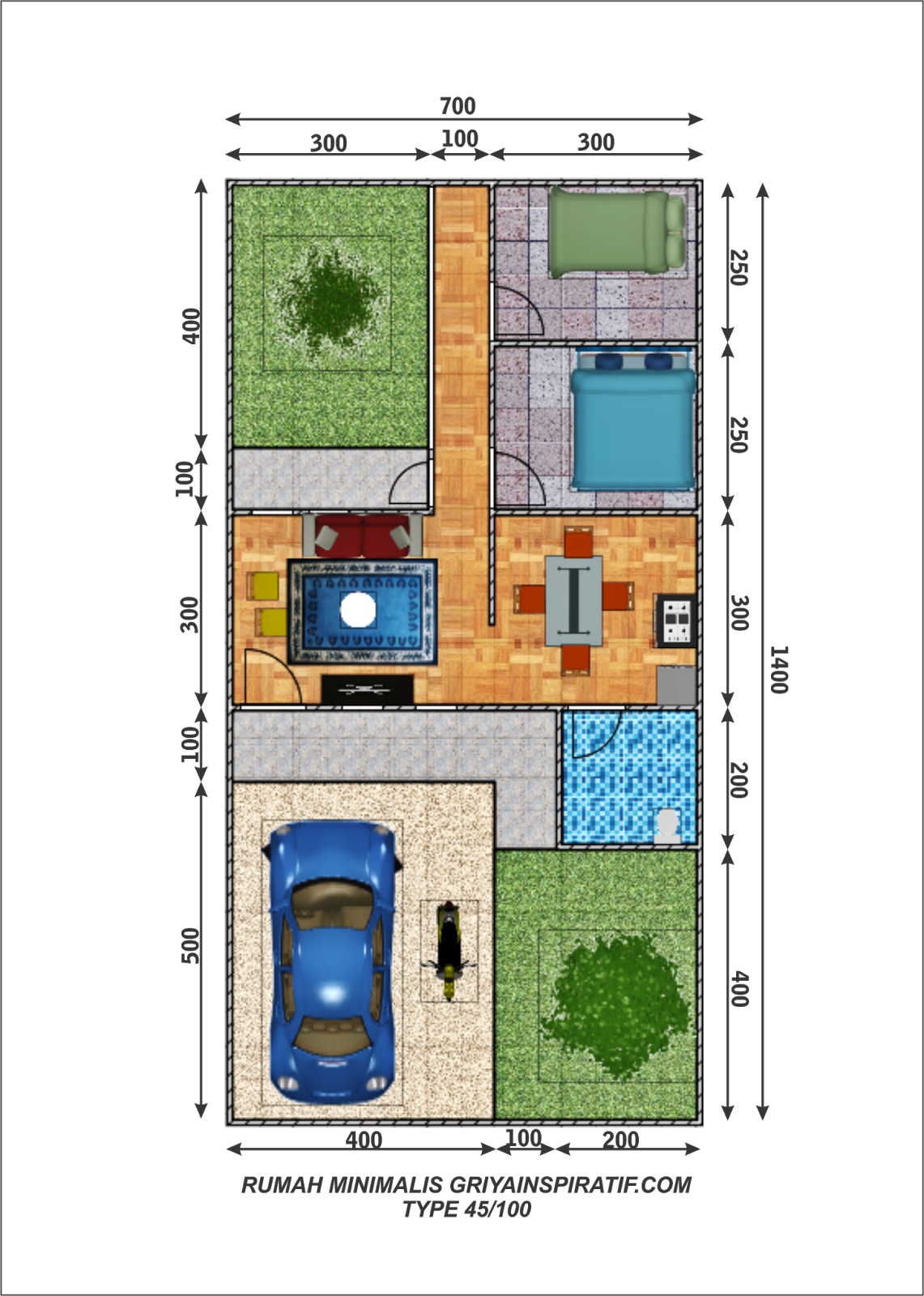 Gambar Desain Tata Ruang Rumah  Minimalis  Type  45  Terbaru 
