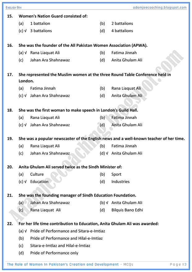 gender-equity-mcqs-english-9th