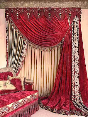 Stylishly curtains in deep red color