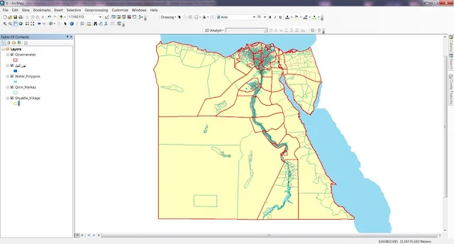 قاعدة بيانات خريطة مصر الإدارية كاملة  geo database