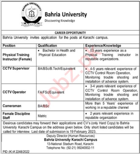 Latest Bahria University Education Posts Karachi 2023