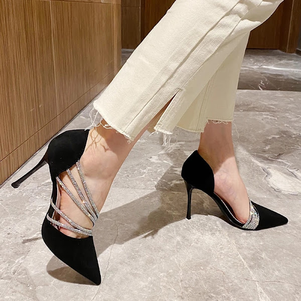 Pointed Toe Black Suede Gold Patent Leather Strappy Heels Buy On Amazon & Aliexpress