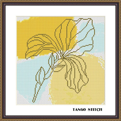 Iris abstract watercolor flower cross stitch pattern - Tango Stitch