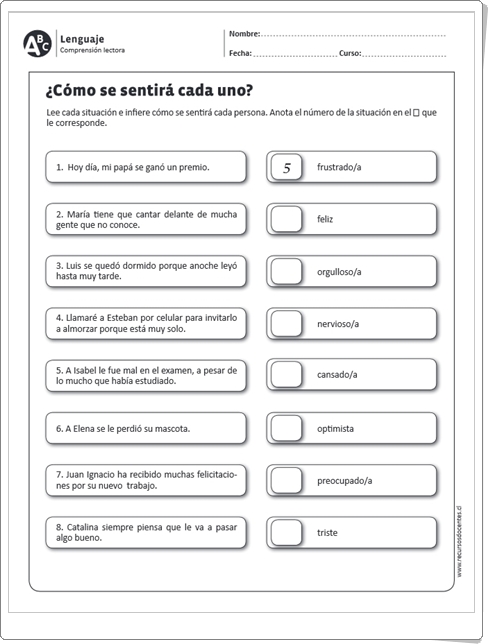 "¿Cómo se sentirá cada uno?" (Ficha de Comprensión Lectora de Primaria)