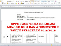 RPPH PAUD Tema Rekreasi Minggu ke 3 dan 4 Semester 2 Tahun Pelajaran 2018/2019