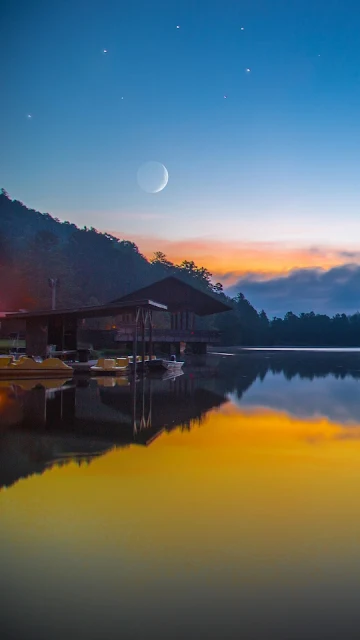 Anoitecer Céu Estrelado Lago Floresta