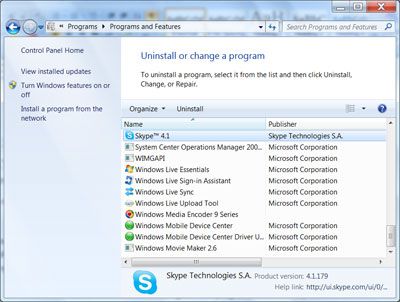 uninstall program pada windows 7