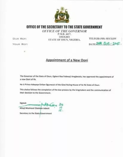 confirmation letter for the new Ooni