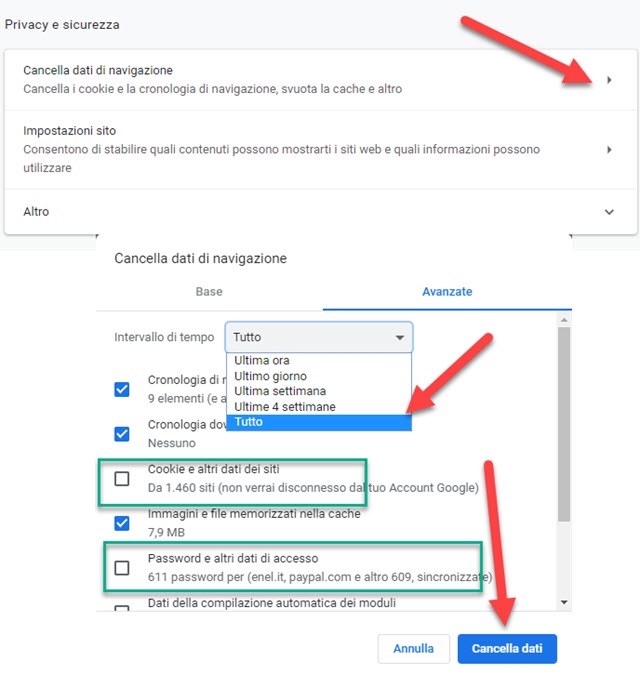 come cancellare i dati di navigazione su chrome