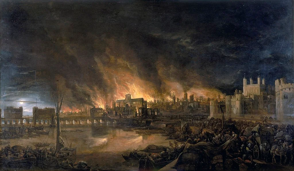 Wielki pożar Londynu przedstawiony na obrazie nieznanego artysty