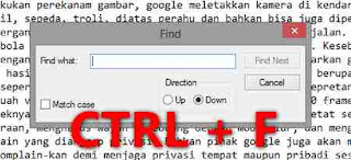 Fungsi kombinasi Tombol CTRL + F, pencari kata dengan cepat