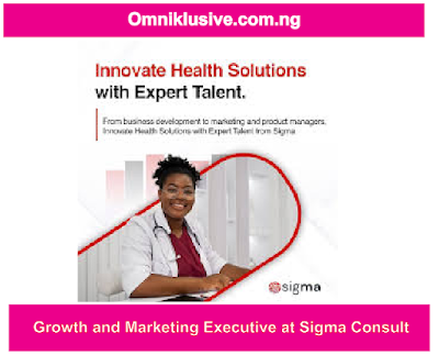 Growth and Marketing Executive at Sigma Consultt, is needed for urgent employment as the company, make this announcement to the public, applications are called upon from prospective workers to apply as to fill this vacant position, more details about you get to know as you continue reading.