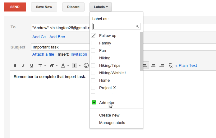 Star and label messages before you send them