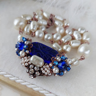 SAPPHIRE BLUE NECKLACE with BAROQUE PEARLS