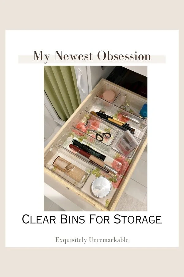 Clear storage bins for organizing bathroom drawers