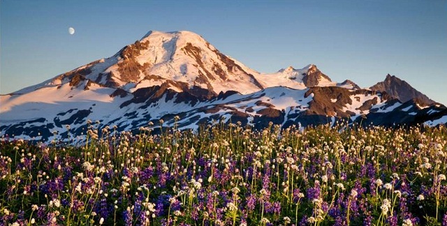 Moonrise over Mount Baker