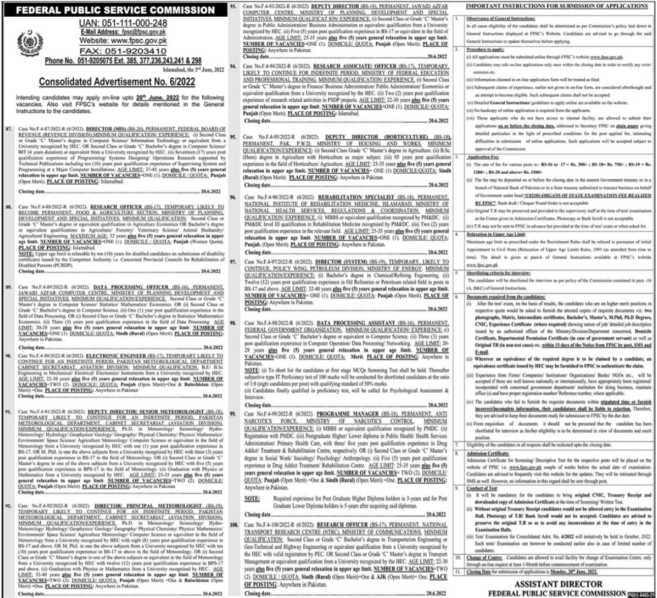 Latest Federal Public Service Commission FPSC Management Posts Islamabad 2022