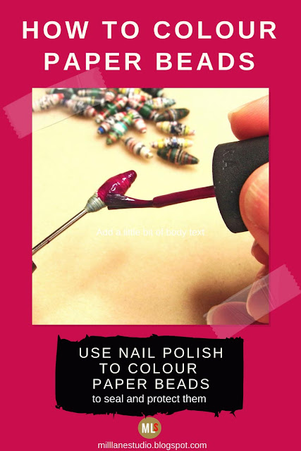 How to use nail polish to colour paper beads inspiration sheet.