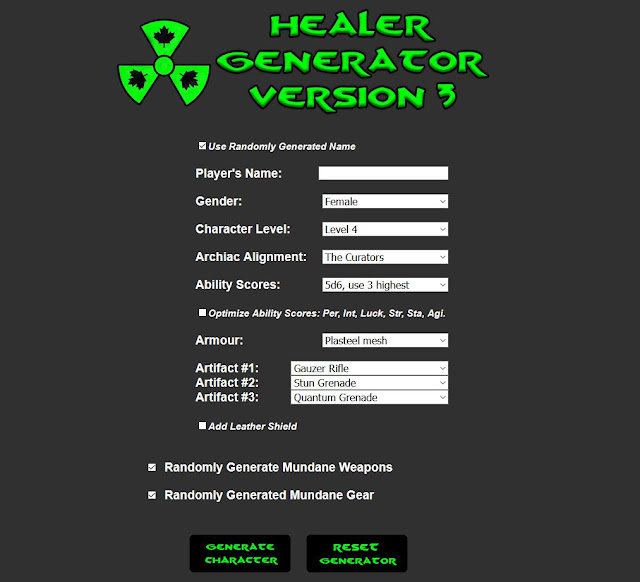 Mutant Crawl Classics Healer Character Generator Version 3