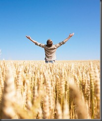 Man in Wheat Field with Arms Outstretched