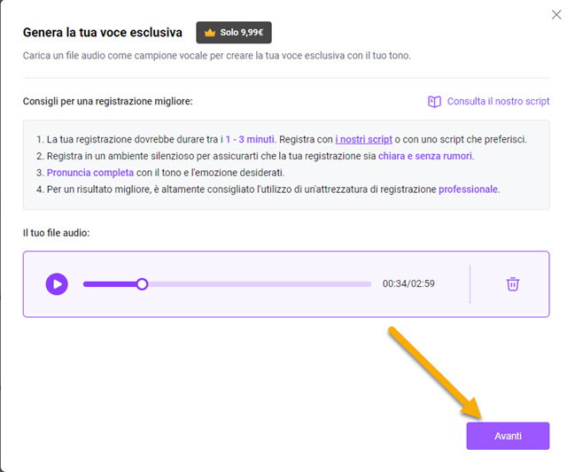 caricare file audio