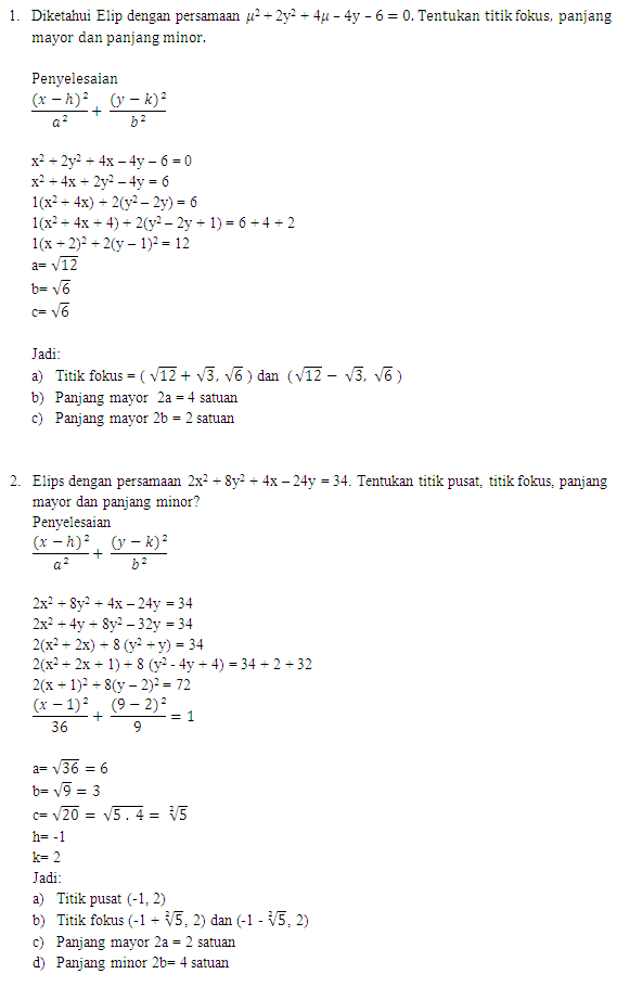 Contoh Penyelesaian Soal Elips