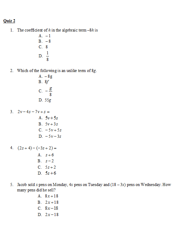 MATHEMATICS FORM 3 SMK TUN MUTAHIR: KUIZ MATEMATIK